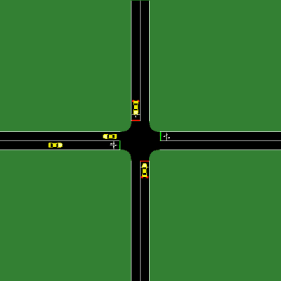 Animation of the PPO agent switching the lights at the simulated intersection